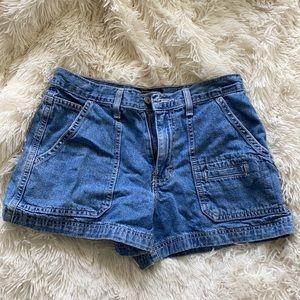 high wasted dungaree shorts